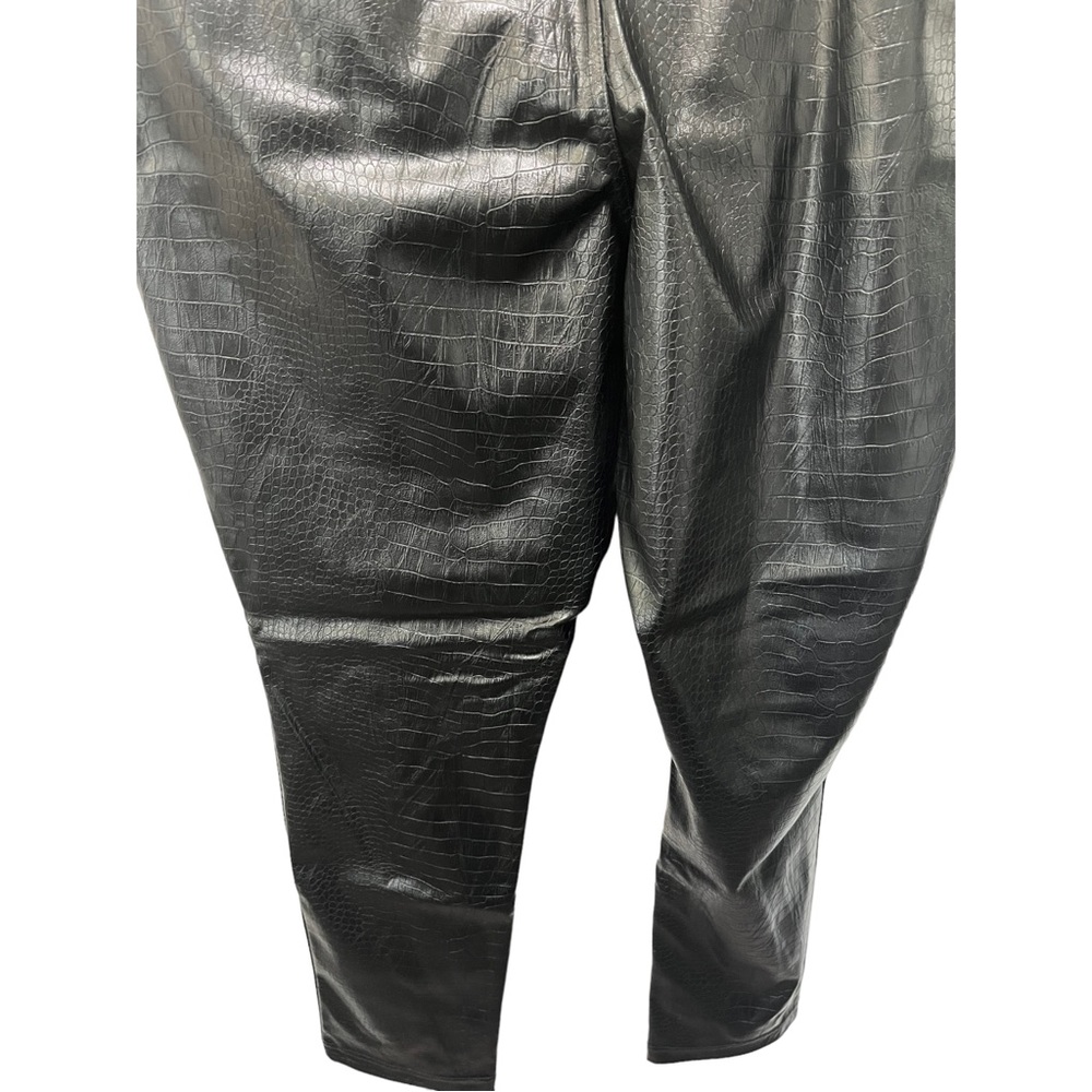 KARL LAGERFELD PARIS BLACK VEGAN LEATHER CROC PRINT ELASTIC BAND PANTS - Picture 8 of 13